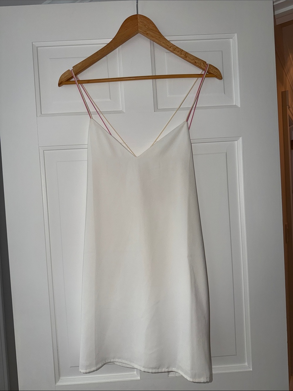 superdown Cream Slip Dress with Pink Straps